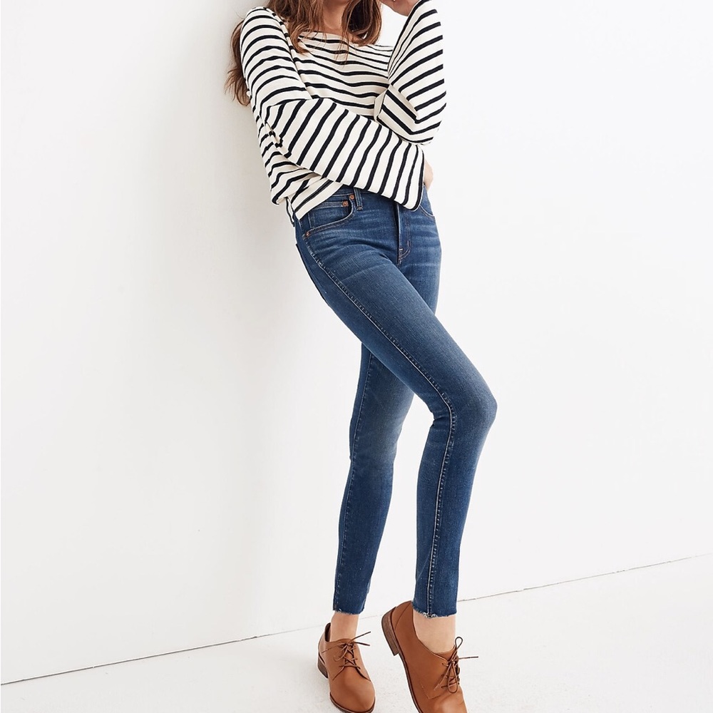 Madewell 9” High Rise Blue Denim Raw Hem Skinny Jeans Plus Size 33